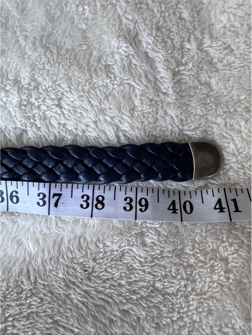 Vintage Navy blue braided leather belt featuring silver-tone hardware
